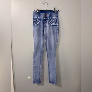 Tush Push Booty Rise Stretch Jeans Light Wash Distressed Pockets Jrs 1 Bling Y2K
